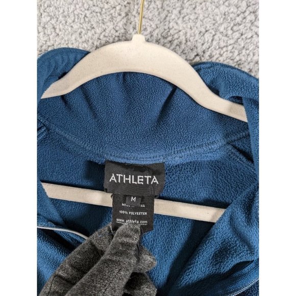 Athleta Fleece Pullover Womens Medium Blue Embroidered Sleeve Lightweight - Picture 3 of 13